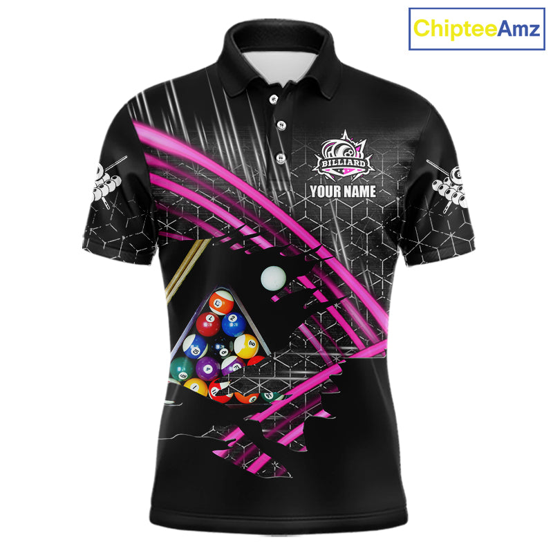 Personalized Billiard Shirts For Men Custom 8 Ball Pool Team Jersey Polo & Quarter Zip | Pink TDM6339