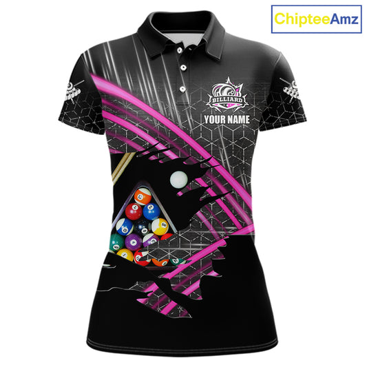 Personalized Billiard Shirts For Women Custom 8 Ball Pool Team Jersey Polo & Quarter Zip | Pink TDM6339