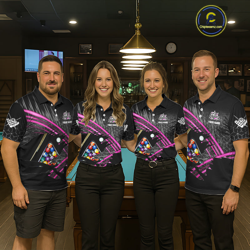 Personalized Billiard Shirts For Men Custom 8 Ball Pool Team Jersey Polo & Quarter Zip | Pink TDM6339