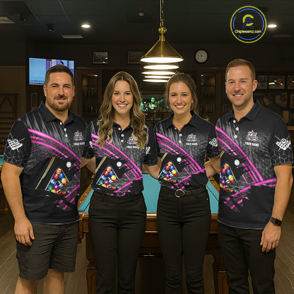 Personalized Billiard Shirts For Men Custom 8 Ball Pool Team Jersey Polo & Quarter Zip | Pink TDM6339