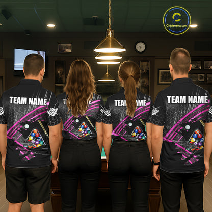 Personalized Billiard Shirts For Men Custom 8 Ball Pool Team Jersey Polo & Quarter Zip | Pink TDM6339