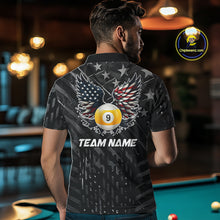 Load image into Gallery viewer, Black US Flag 9 Ball Pool Wings Billiard Shirt For Men Custom Billiard Team Jersey Polo &amp; 1/4 Zip TDM6340