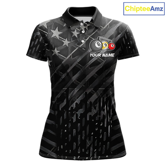 Black US Flag 9 Ball Pool Wings Billiard Shirt For Women Custom Billiard Team Jersey Polo & 1/4 Zip TDM6340
