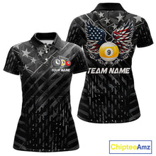 Load image into Gallery viewer, Black US Flag 9 Ball Pool Wings Billiard Shirt For Women Custom Billiard Team Jersey Polo &amp; 1/4 Zip TDM6340