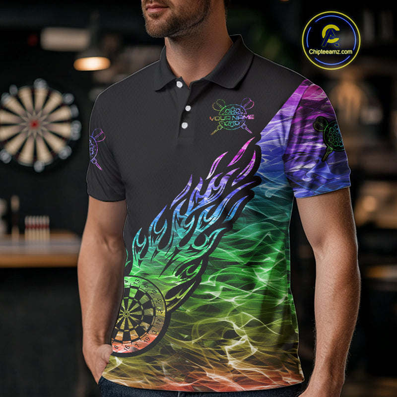 Colorful Rainbow Fire Flame Darts Polo & Quarter Zip Custom Dart Shirt For Men Dart Jerseys TDM3995