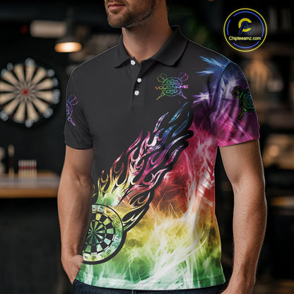 Rainbow Colorful Light Icy Men Darts Polo & Quarter Zip Custom Dart Shirts For Team Dart Jerseys TDM3996