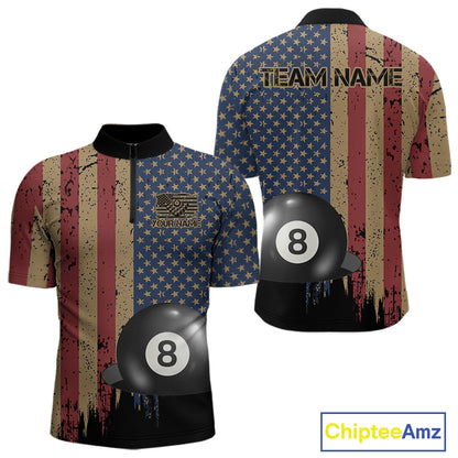 Vintage American Flag 8 Ball Billiard Shirts For Men Custom Patriotic Pool Team Jerseys TDM3998