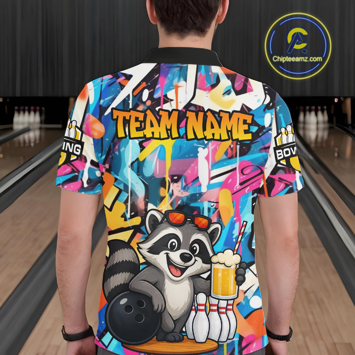 Funny Raccoon Colorful Graffiti Bowling Shirts For Men, Best Bowling Team Jersey Polo & 1/4 Zip TDM6512