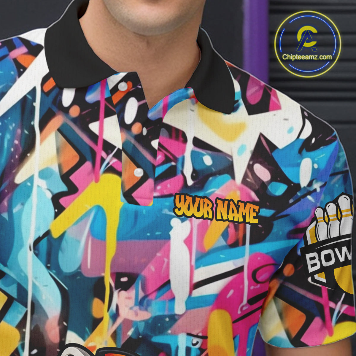 Funny Raccoon Colorful Graffiti Bowling Shirts For Men, Best Bowling Team Jersey Polo & 1/4 Zip TDM6512