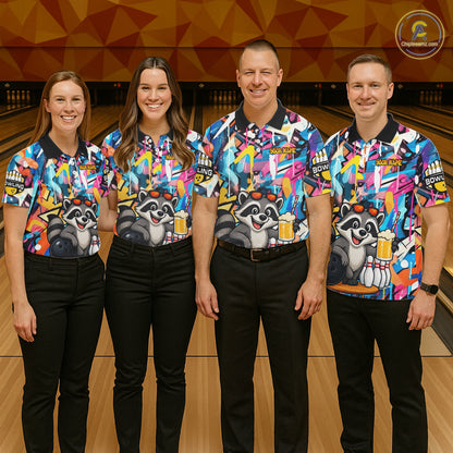 Funny Raccoon Colorful Graffiti Bowling Shirts For Men, Best Bowling Team Jersey Polo & 1/4 Zip TDM6512