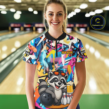 Load image into Gallery viewer, Funny Raccoon Colorful Graffiti Bowling Shirts For Women, Best Bowling Team Jersey Polo &amp; 1/4 Zip TDM6512