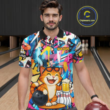 Load image into Gallery viewer, Funny Cat Colorful Graffiti Bowling Shirts For Men, Best Bowling Team Jersey Polo &amp; 1/4 Zip TDM6513
