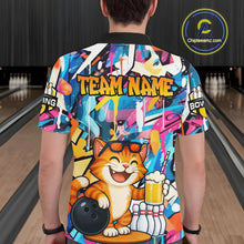 Load image into Gallery viewer, Funny Cat Colorful Graffiti Bowling Shirts For Men, Best Bowling Team Jersey Polo &amp; 1/4 Zip TDM6513