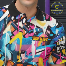 Load image into Gallery viewer, Funny Cat Colorful Graffiti Bowling Shirts For Men, Best Bowling Team Jersey Polo &amp; 1/4 Zip TDM6513