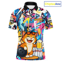 Load image into Gallery viewer, Funny Cat Colorful Graffiti Bowling Shirts For Men, Best Bowling Team Jersey Polo &amp; 1/4 Zip TDM6513