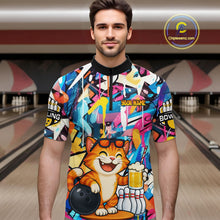 Load image into Gallery viewer, Funny Cat Colorful Graffiti Bowling Shirts For Men, Best Bowling Team Jersey Polo &amp; 1/4 Zip TDM6513