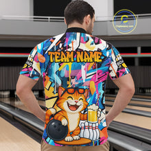 Load image into Gallery viewer, Funny Cat Colorful Graffiti Bowling Shirts For Men, Best Bowling Team Jersey Polo &amp; 1/4 Zip TDM6513