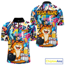Load image into Gallery viewer, Funny Cat Colorful Graffiti Bowling Shirts For Men, Best Bowling Team Jersey Polo &amp; 1/4 Zip TDM6513