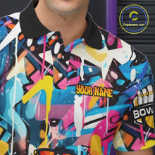 Load image into Gallery viewer, Funny Duck Colorful Graffiti Bowling Shirts For Men, Best Bowling Team Jersey Polo &amp; 1/4 Zip TDM6514
