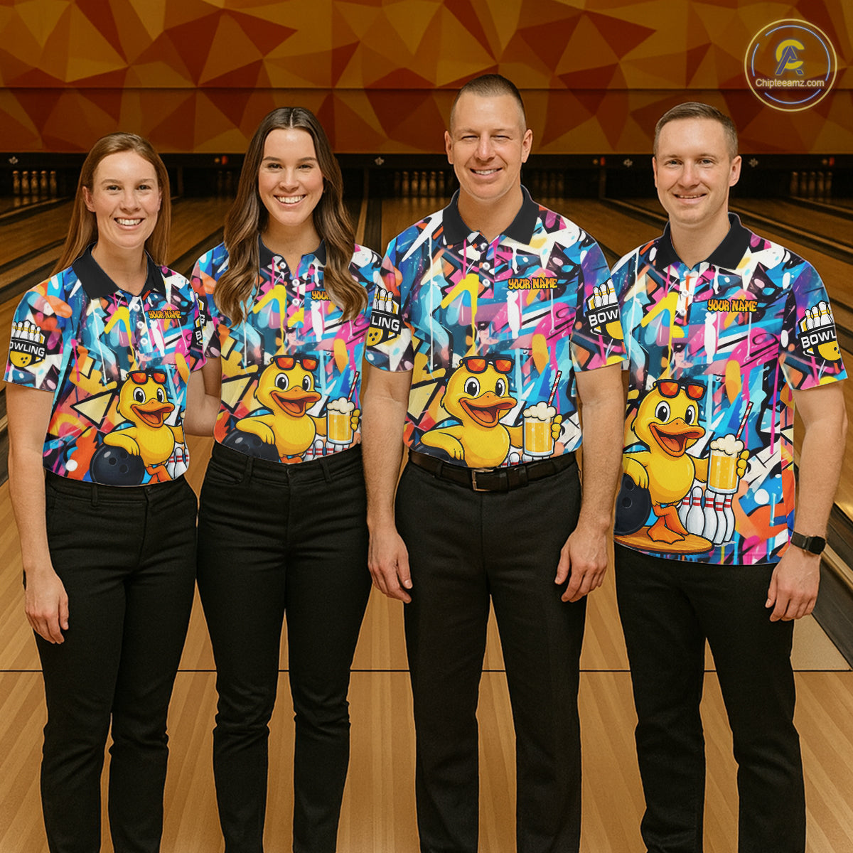 Funny Duck Colorful Graffiti Bowling Shirts For Men, Best Bowling Team Jersey Polo & 1/4 Zip TDM6514