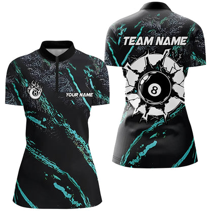 Personalized Grunge Turquoise 8 Ball Billiard Shirts For Women Custom 8 Ball Pool Team Jerseys TDM1820