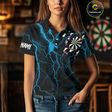 Load image into Gallery viewer, Personalized Blue Thunder Lightning Dart Shirt For Women Custom Darts League Jersey Polo &amp; 1/4 Zip TDM4352