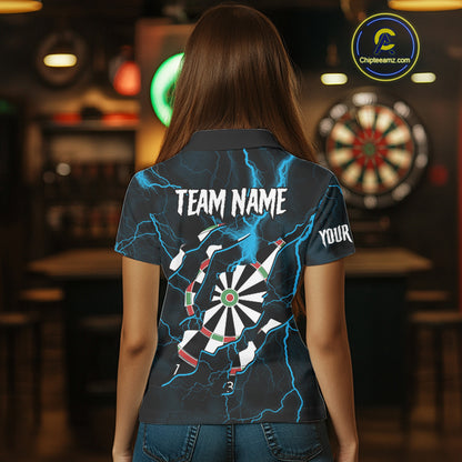 Personalized Blue Thunder Lightning Dart Shirt For Women Custom Darts League Jersey Polo & 1/4 Zip TDM4352