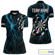 Load image into Gallery viewer, Personalized Blue Thunder Lightning Dart Shirt For Women Custom Darts League Jersey Polo &amp; 1/4 Zip TDM4352