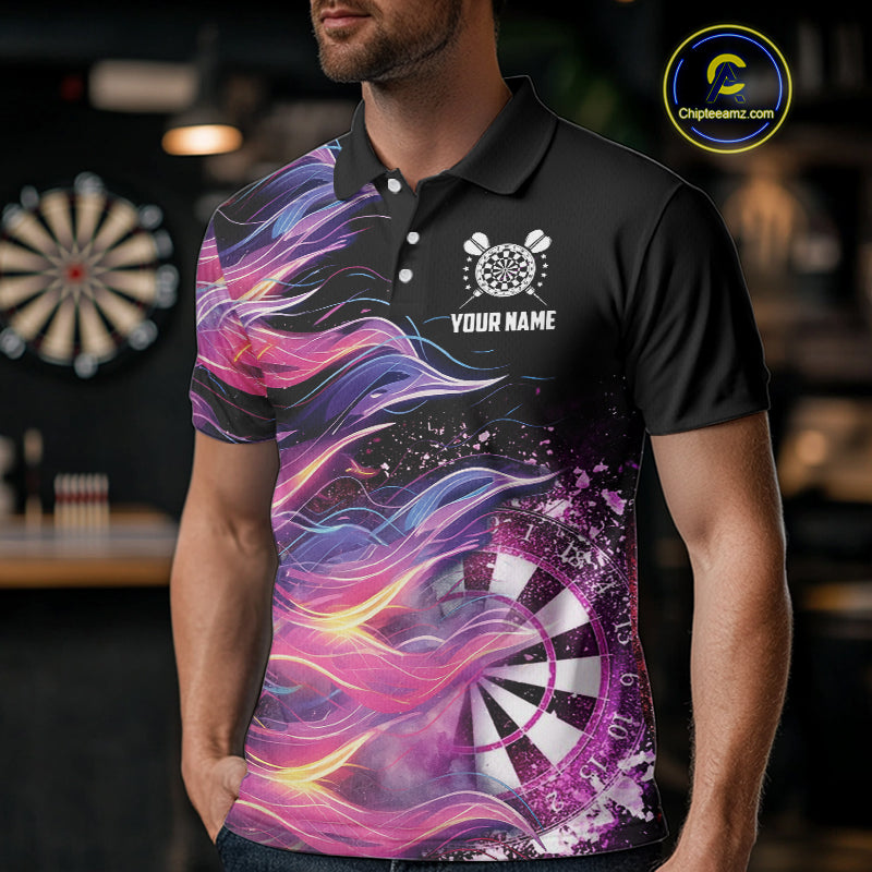 Funny Pink Flame Dart Shirt With Pocket Option For Men Custom Darts Jersey TDM4353