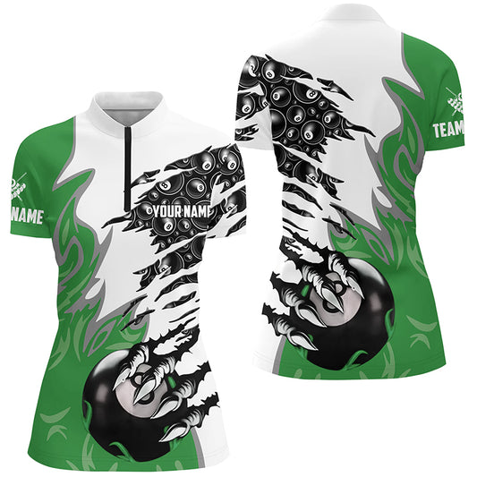 Personalized Claw 8 Ball Pool Green 3D Billiard Women Quarter-Zip Shirts, Billiard Apparel  TDM0576
