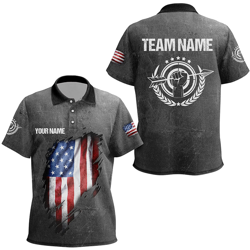 Personalized Grunge US Archery Kid Polo Shirts Custom American Flag Shirts For Patriotic Archers TDM0582