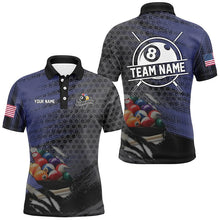 Load image into Gallery viewer, Blue And Black Billiard Polo &amp; Quarter-Zip Shirts For Men Custom Billiard Team Shirts Pool Jerseys TDM2986