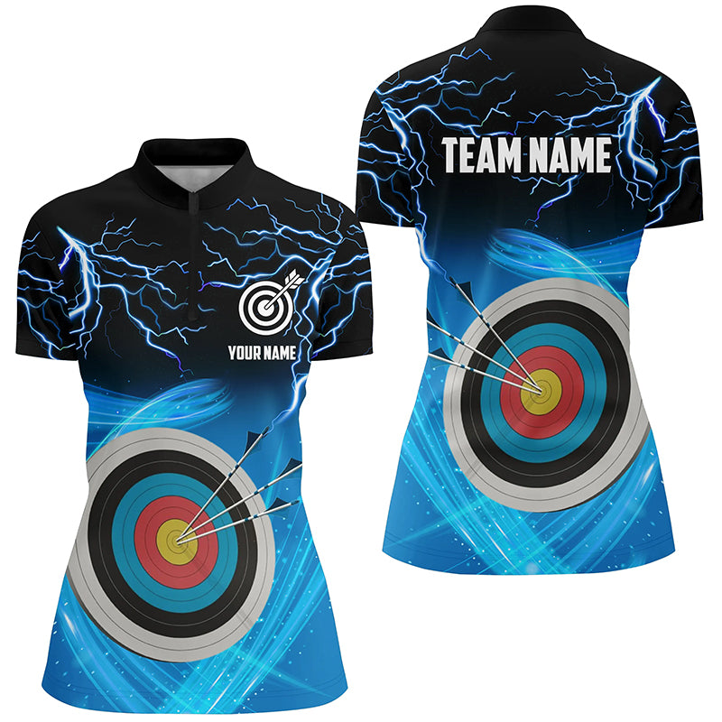 Custom Archery 3d Target Thunder Lightning Polo Shirts For Women, Best Archery Team Shirts |Blue TDM0737