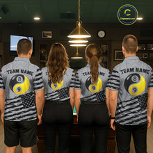 Load image into Gallery viewer, Grey US Flag Yin-Yang 8 &amp; 9 Ball Billiard Shirt For Women Custom Pool Team Jersey Polo &amp; 1/4 Zip TDM5463