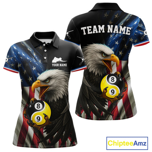 American Flag Yin-Yang 8&9 Ball Eagle Billiard Shirt For Women Custom Patriotic Billiard Team Jersey TDM5465