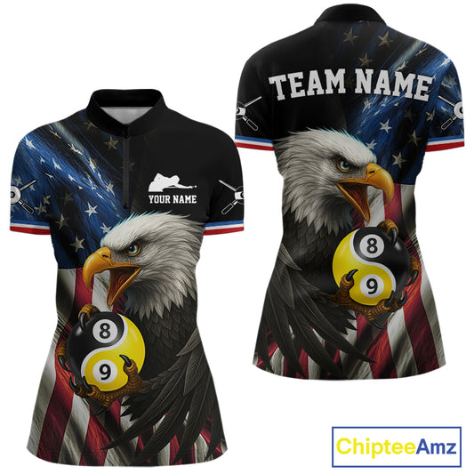 American Flag Yin-Yang 8&9 Ball Eagle Billiard Shirt For Women Custom Patriotic Billiard Team Jersey TDM5465