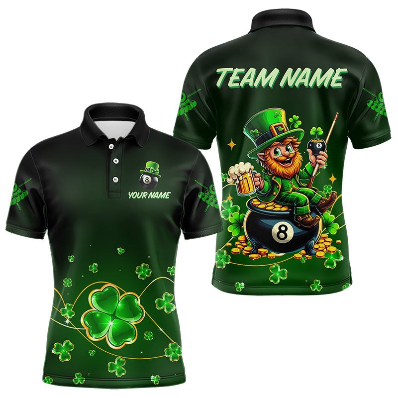 Personalized Funny Green Luckiest Shamrock Men Billiard Shirt, St Patrick Day Billiard Team Jersey TDM3426