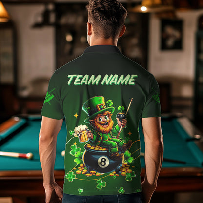 Personalized Funny Green Luckiest Shamrock Men Billiard Shirt, St Patrick Day Billiard Team Jersey TDM3426