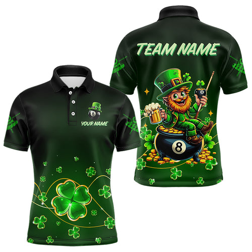 Personalized Funny Green Luckiest Shamrock Men Billiard Shirt Custom St Patrick Day Billiard Jersey TDM3426