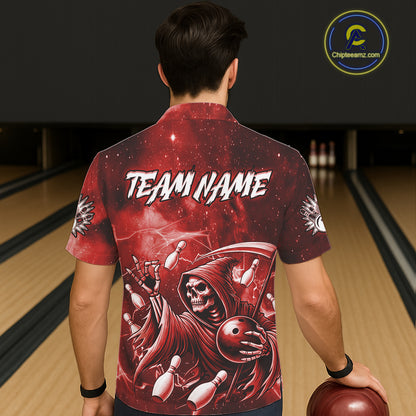 Funny Red Grim Reaper Galaxy Hawaiian Bowling Shirt For Women Custom Bowling Team Jersey Outfit TDM6078