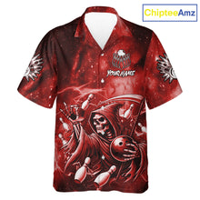 Load image into Gallery viewer, Funny Red Grim Reaper Galaxy Hawaiian Bowling Shirt For Women Custom Bowling Team Jersey Outfit TDM6078