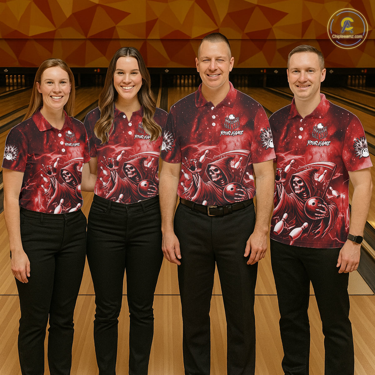 Funny Red Grim Reaper Galaxy Bowling Shirt For Women Custom Bowling Team Jersey Polo & 1/4 Zip TDM6078