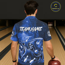 Load image into Gallery viewer, Funny Blue Grim Reaper Galaxy Hawaiian Bowling Shirt For Women Custom Bowling Team Jersey Outfit TDM6079