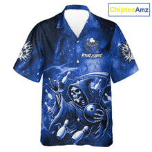 Load image into Gallery viewer, Funny Blue Grim Reaper Galaxy Hawaiian Bowling Shirt For Women Custom Bowling Team Jersey Outfit TDM6079