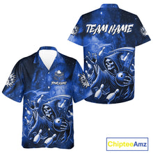 Load image into Gallery viewer, Funny Blue Grim Reaper Galaxy Hawaiian Bowling Shirt For Women Custom Bowling Team Jersey Outfit TDM6079