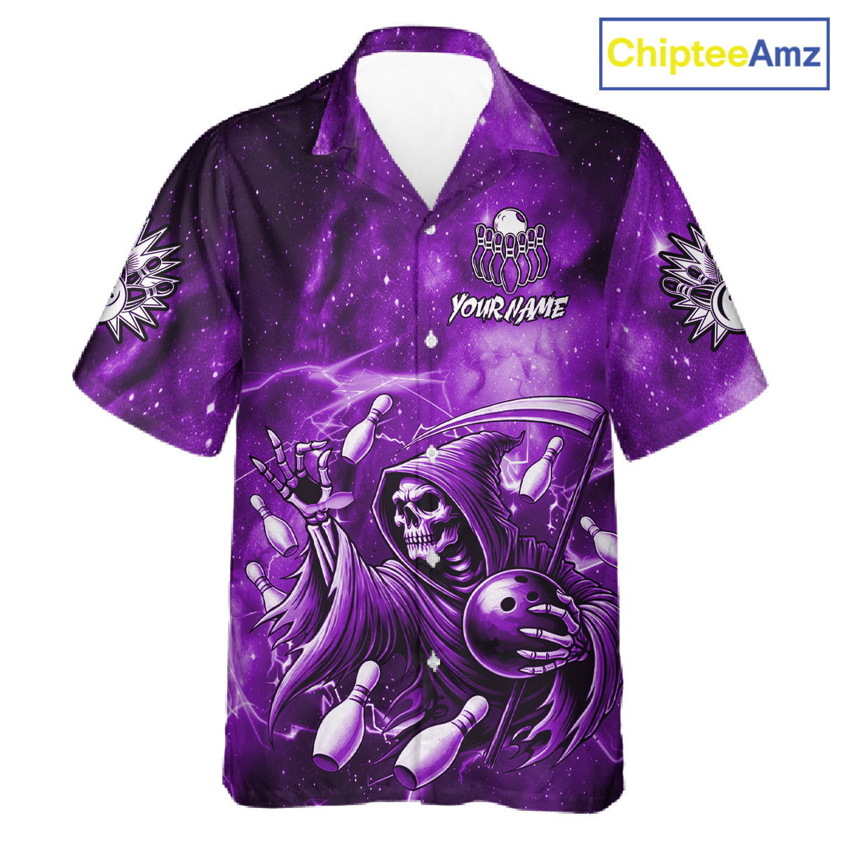 Funny Purple Grim Reaper Galaxy Hawaiian Bowling Shirt For Women Custom Bowling Team Jersey Outfit TDM6080