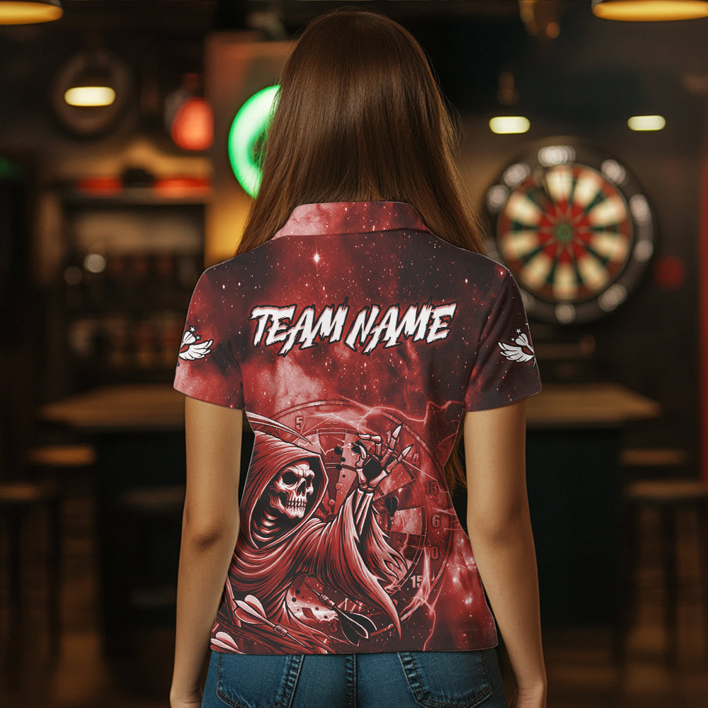Red Grim Reaper Galaxy Dart Shirt For Women Custom Darts Jersey Pocket Option TDM6081