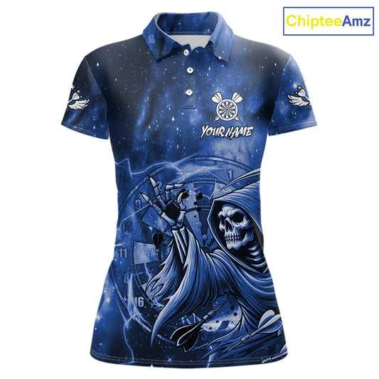 Blue Grim Reaper Galaxy Dart Shirt For Women Custom Darts Jersey Pocket Option TDM6082