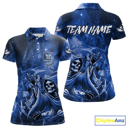 Blue Grim Reaper Galaxy Dart Shirt For Women Custom Darts Jersey Pocket Option TDM6082