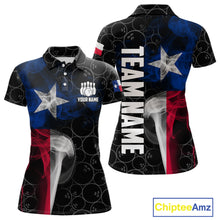 Load image into Gallery viewer, Personalized Texas Flag Smoke Bowling Shirt For Women, Patriotic Bowling Team Jersey Polo &amp; 1/4 Zip TDM6088